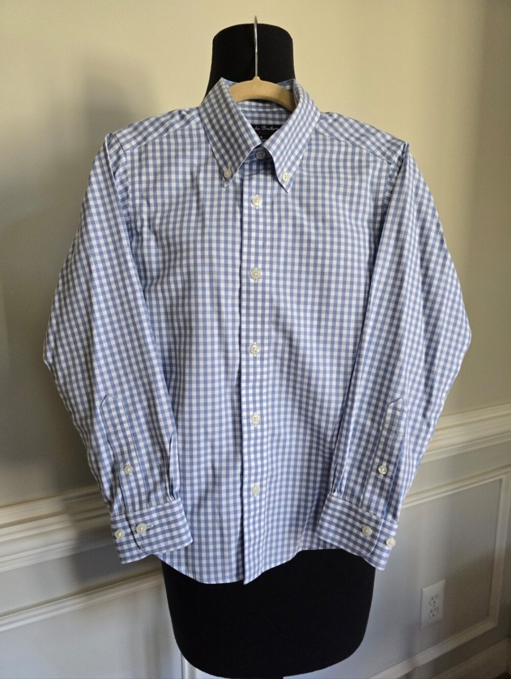 Btooks Brothers Boy's Classic Blue Gingham Button-Down Shirt Size S - Picture 1 of 3